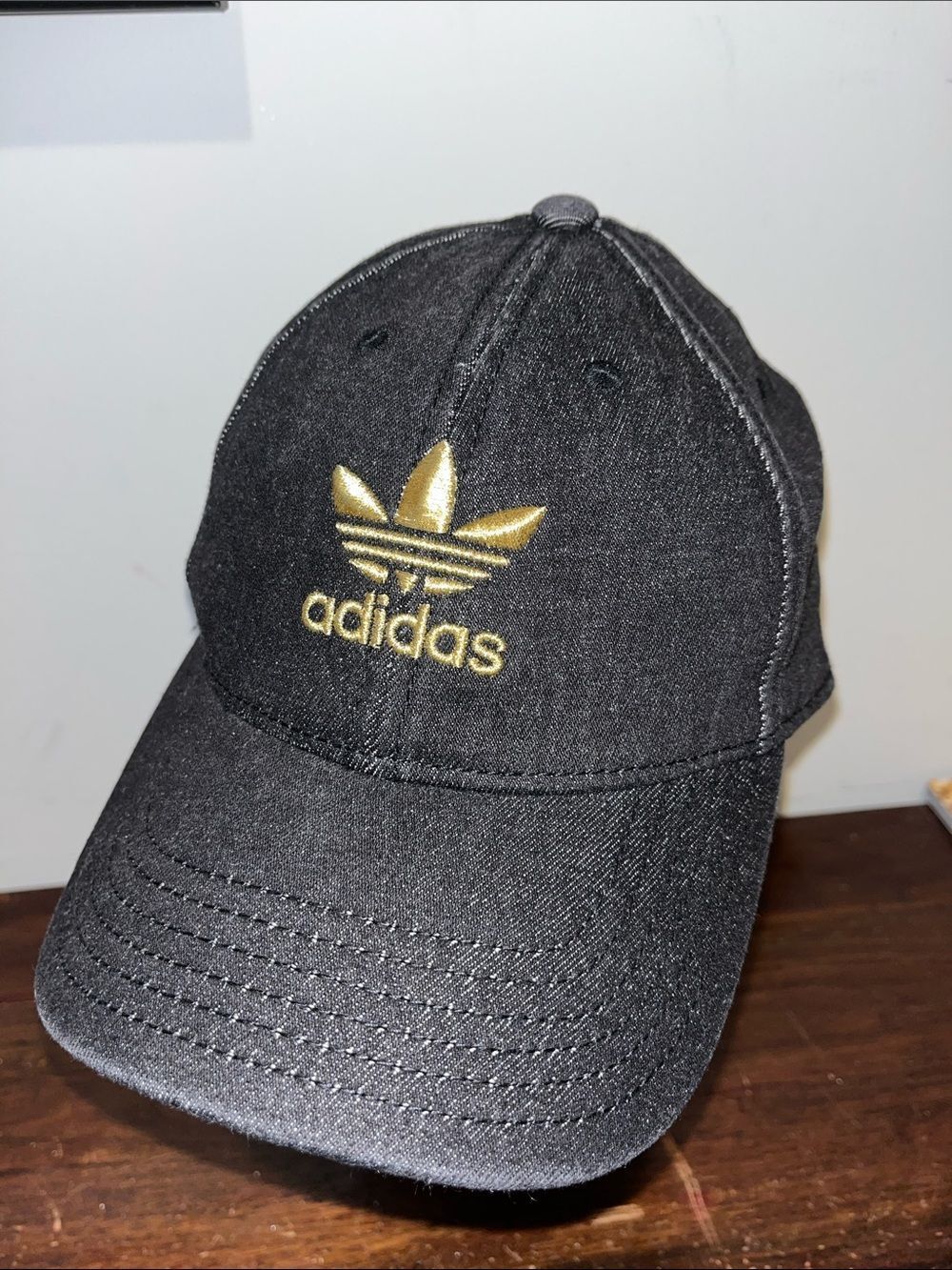New Women’s Giveaway Adidas Originals Black Denim Baseball Cap with Gold Trefoil